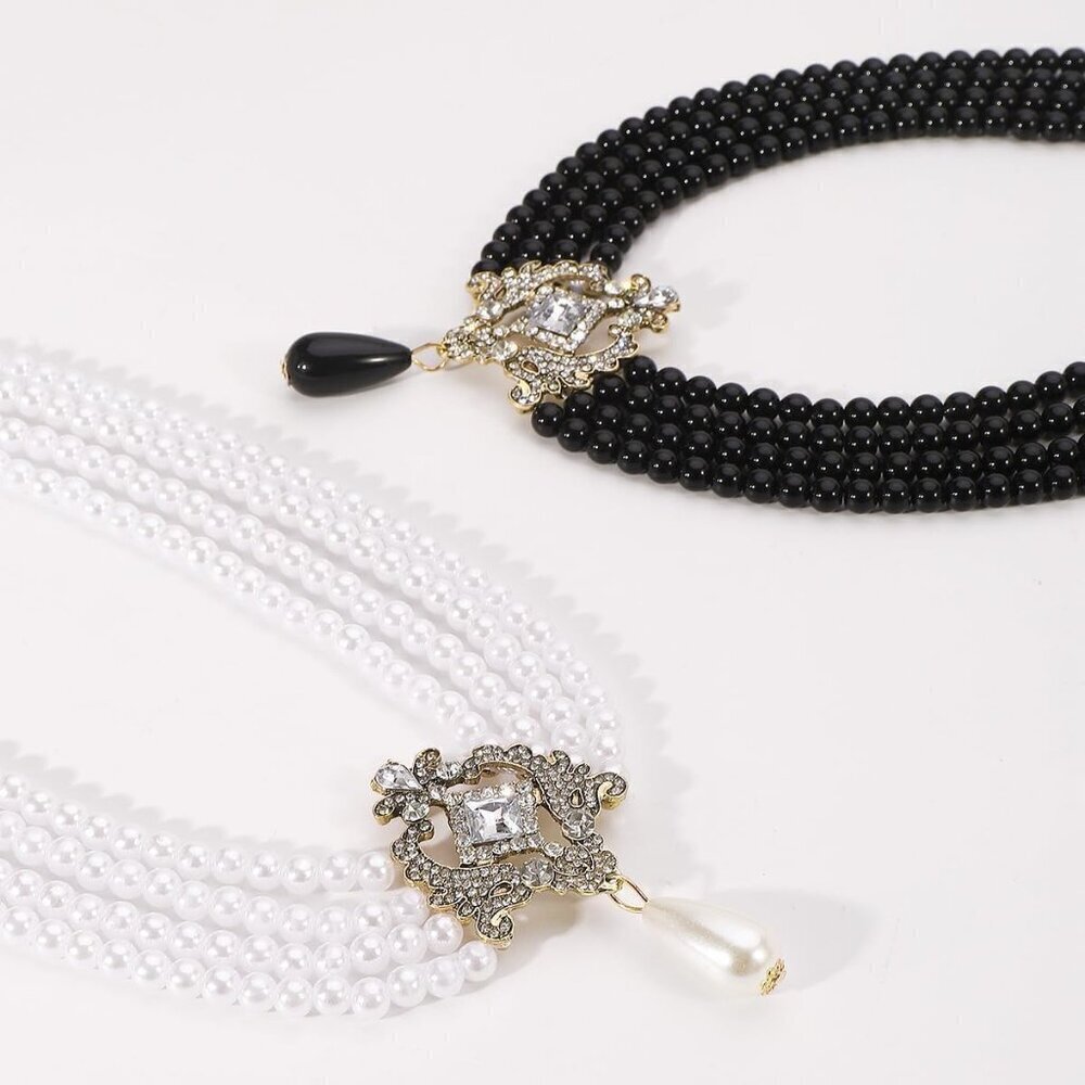 KummerSaprk Black Pearl Choker Necklace for Women, Layered Beaded Custom Jewelry - Picture 3 of 7